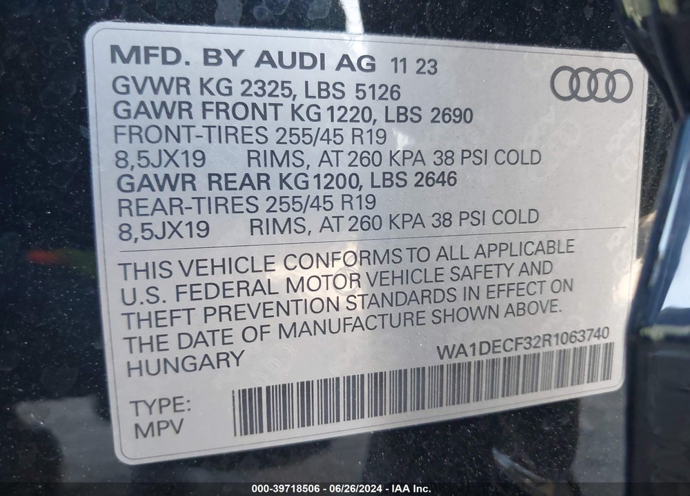 2024 AUDI Q3 VIN: WA1DECF32R1063740