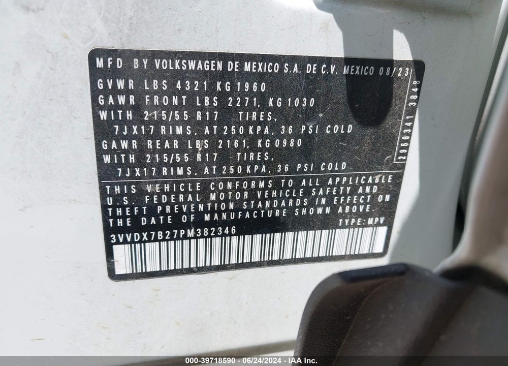 2023 VOLKSWAGEN TAOS 1.5T S VIN: 3VVDX7B27PM382346