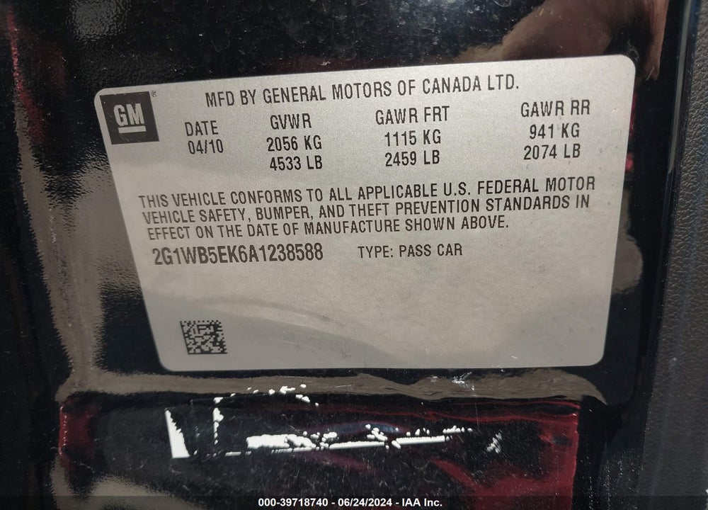 2010 CHEVROLET IMPALA LT VIN: 2G1WB5EK6A1238588