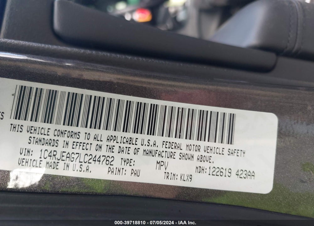 2020 JEEP GRAND CHEROKEE ALTITUDE 4X2 VIN: 1C4RJEAG7LC244762