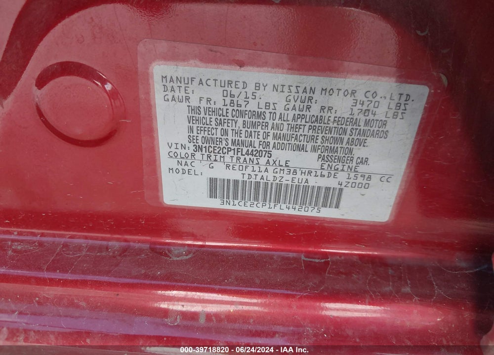 2015 NISSAN VERSA NOTE SV VIN: 3N1CE2CP1FL442075