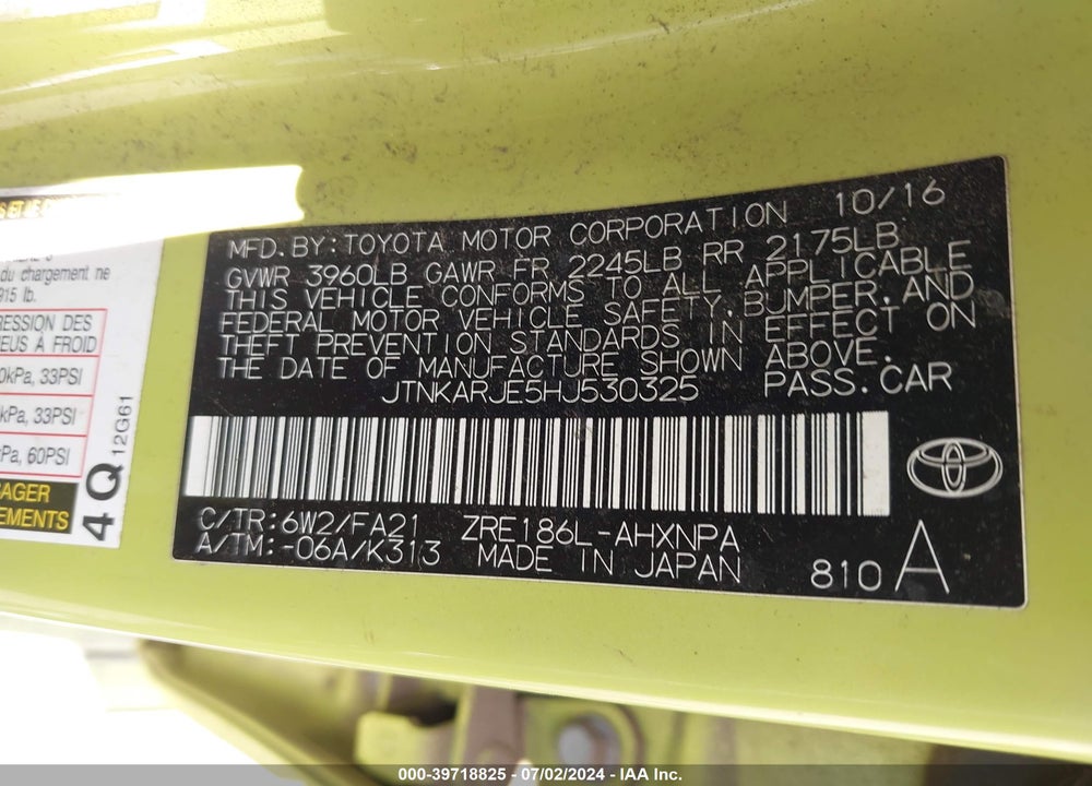 2017 TOYOTA COROLLA IM VIN: JTNKARJE5HJ530325