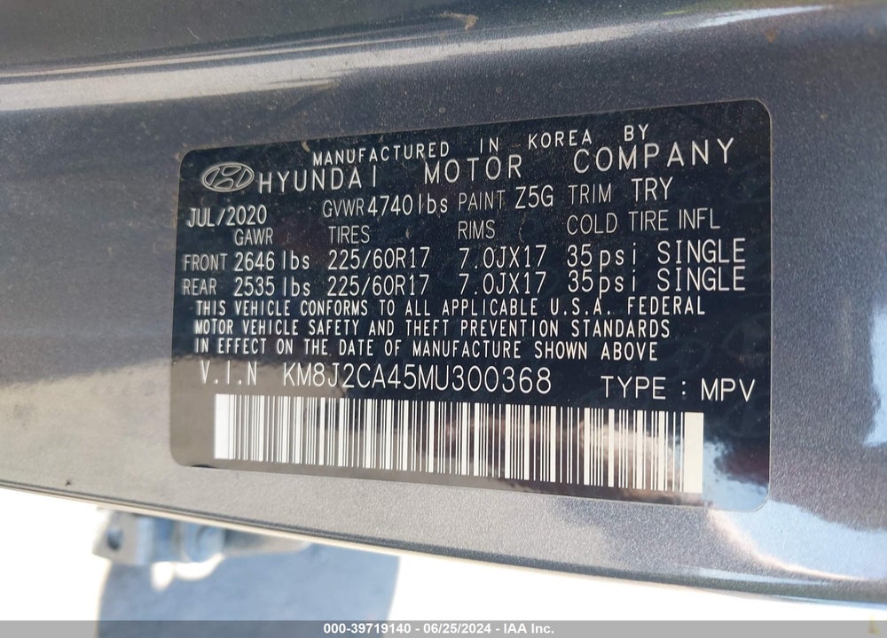 2021 HYUNDAI TUCSON SE VIN: KM8J2CA45MU300368
