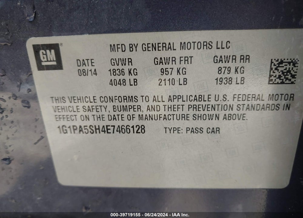 2014 CHEVROLET CRUZE LS AUTO VIN: 1G1PA5SH4E7466128