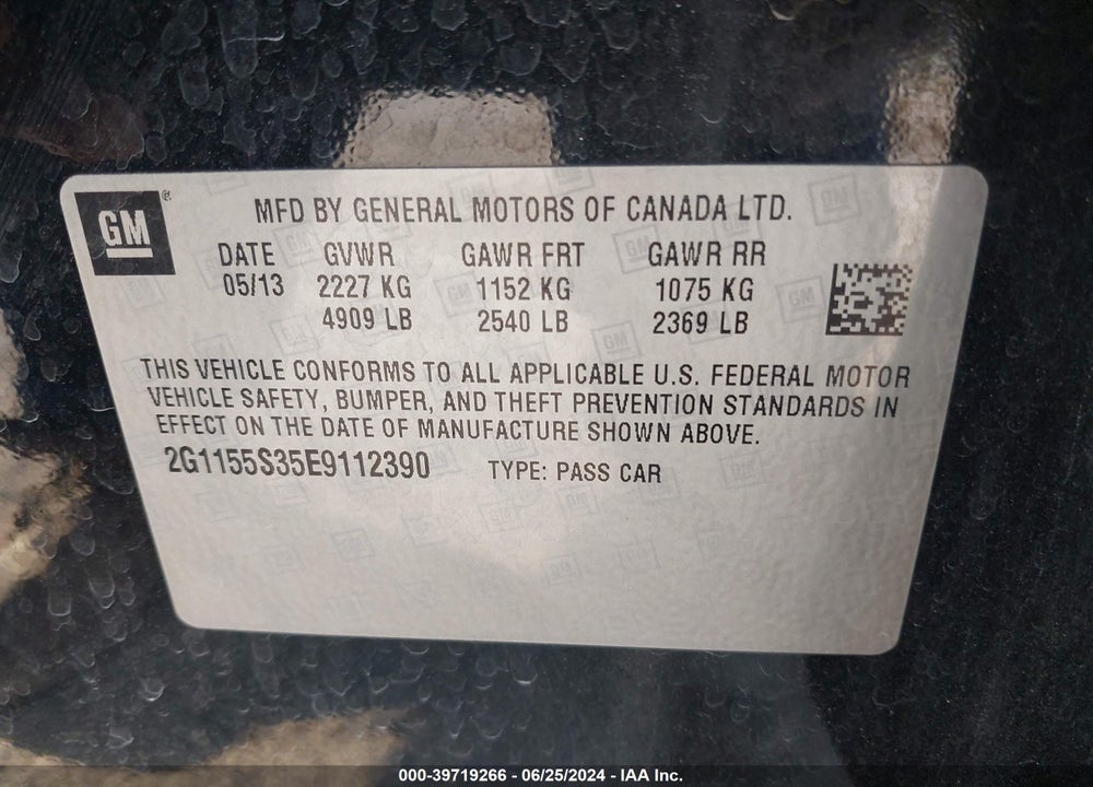 2014 CHEVROLET IMPALA 2LZ VIN: 2G1155S35E9112390