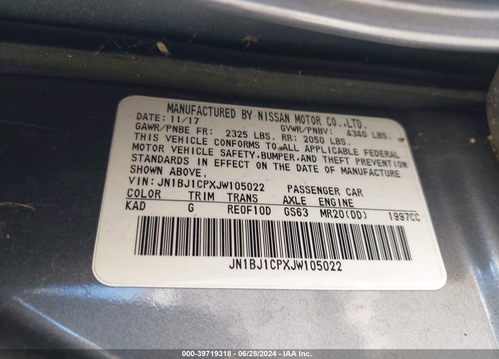 2018 NISSAN ROGUE SPORT S VIN: JN1BJ1CPXJW105022