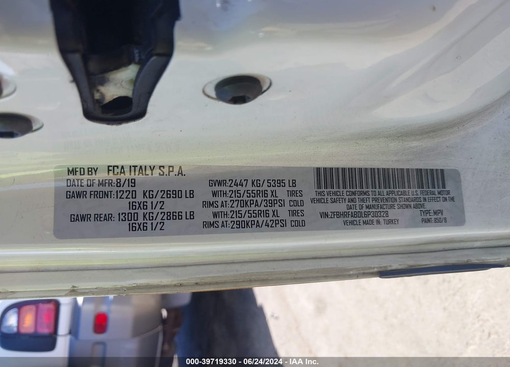 2020 RAM PROMASTER CITY TRADESMAN VIN: ZFBHRFAB0L6P30328