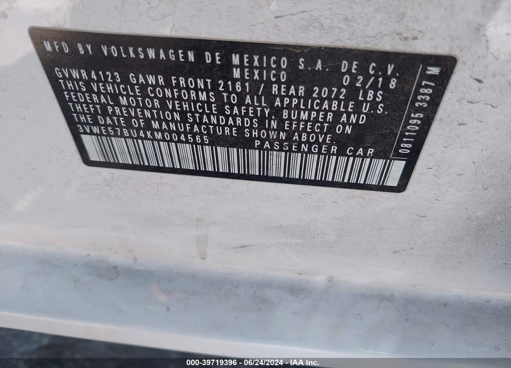 2019 VOLKSWAGEN JETTA 1.4T SEL VIN: 3VWE57BU4KM004565