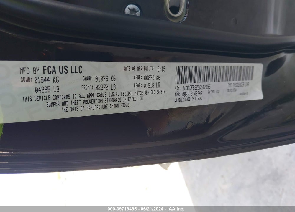 2016 DODGE DART SXT VIN: 1C3CDFBB2GD517195