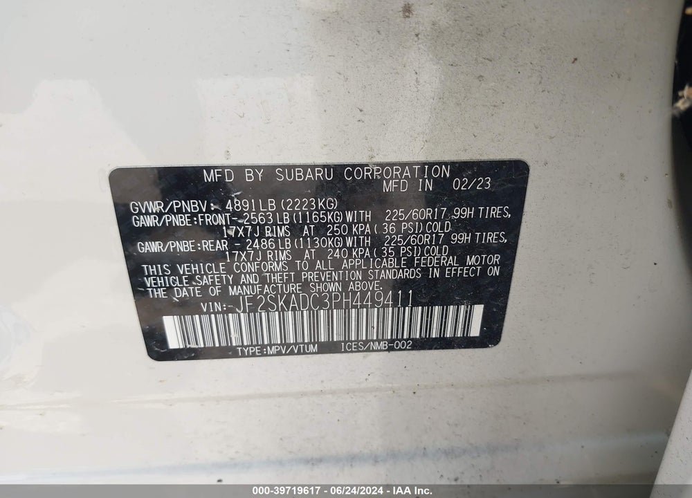 2023 SUBARU FORESTER PREMIUM VIN: JF2SKADC3PH449411