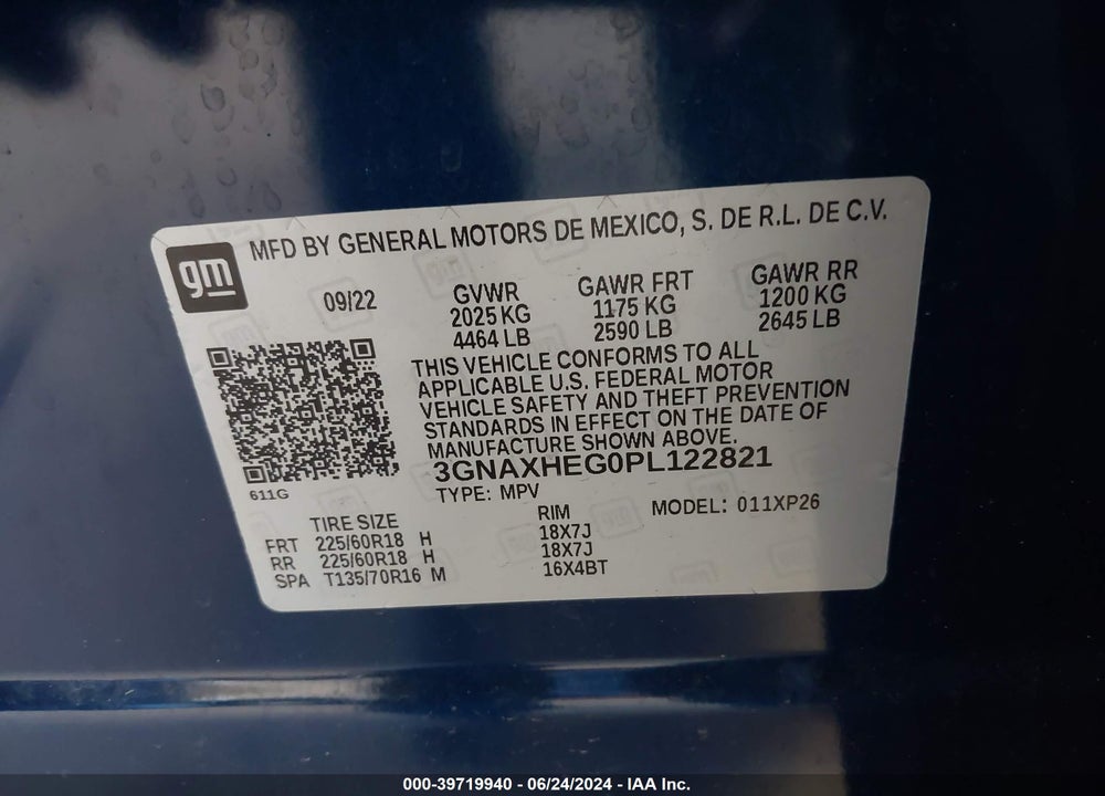 2023 CHEVROLET EQUINOX FWD LS VIN: 3GNAXHEG0PL122821