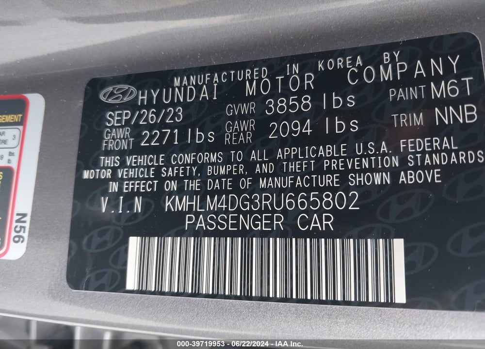 2024 HYUNDAI ELANTRA SEL VIN: KMHLM4DG3RU665802