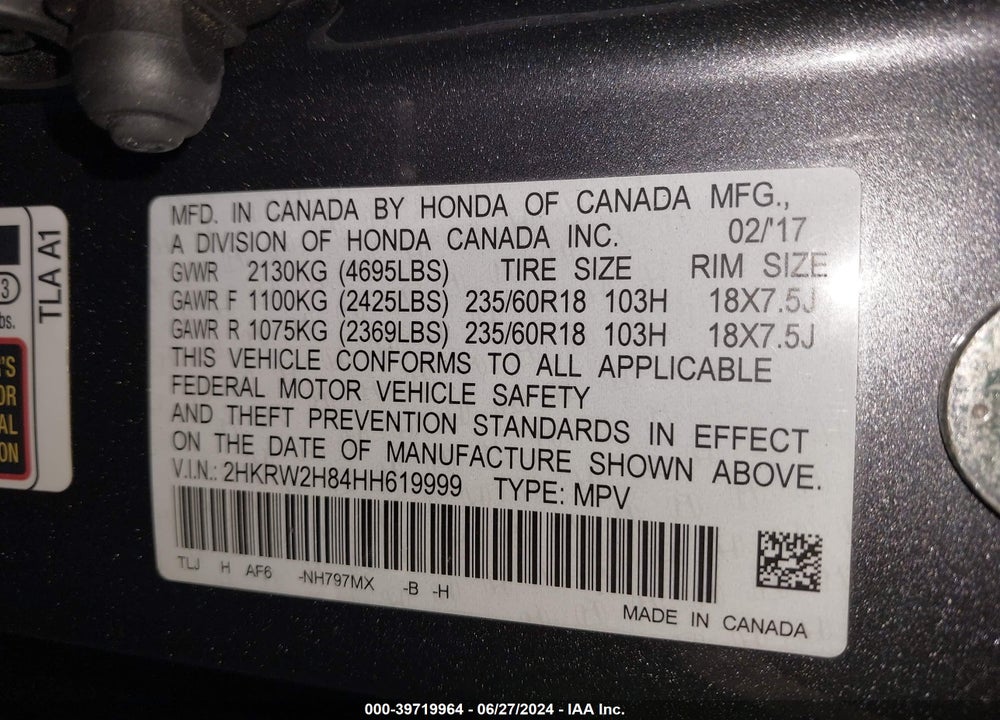 2017 HONDA CR-V EX-L/EX-L NAVI VIN: 2HKRW2H84HH619999