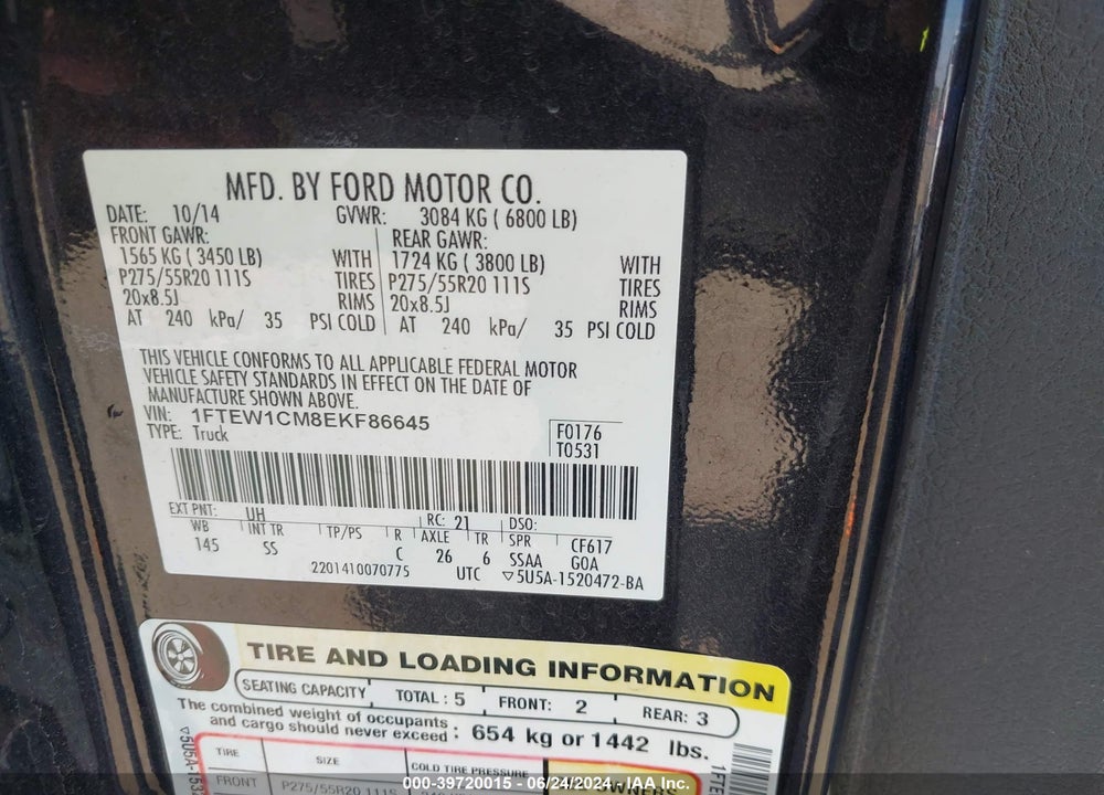 2014 FORD F-150 STX VIN: 1FTEW1CM8EKF86645