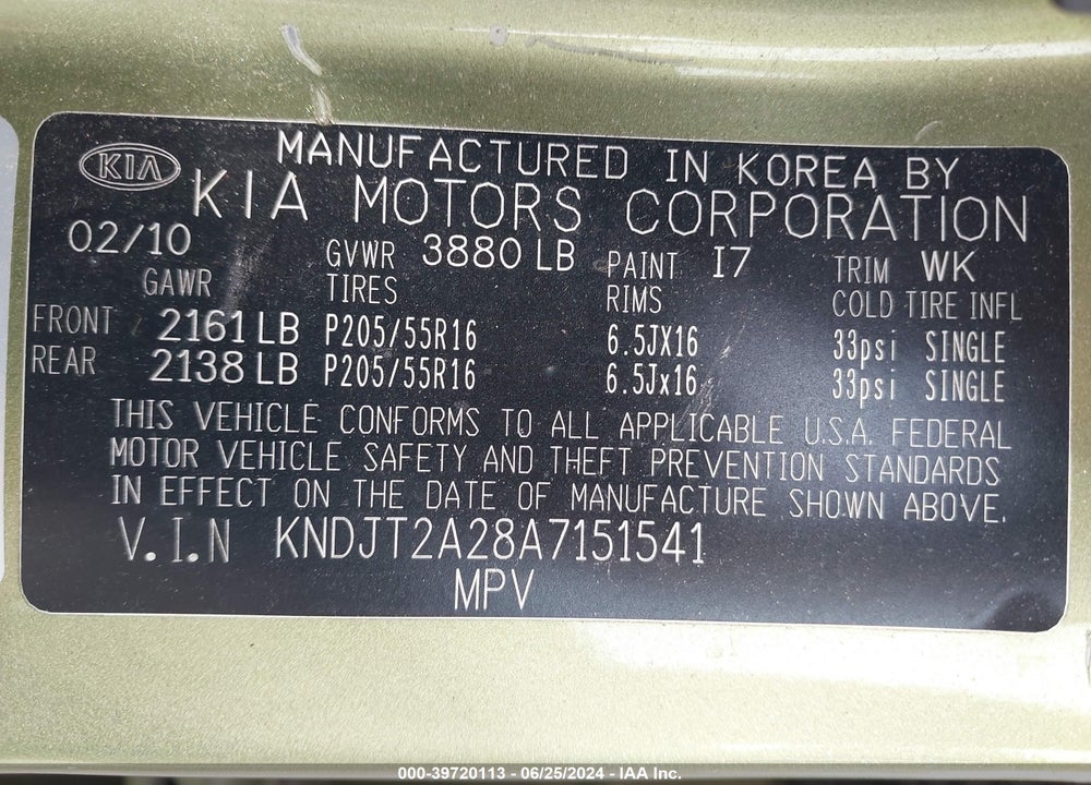 2010 KIA SOUL VIN: KNDJT2A28A7151541