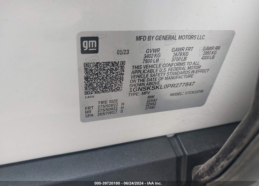 2023 CHEVROLET TAHOE 4WD PREMIER VIN: 1GNSKSKL0PR277847