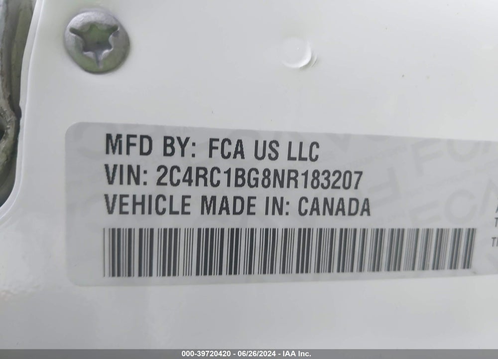 2022 CHRYSLER PACIFICA TOURING L VIN: 2C4RC1BG8NR183207