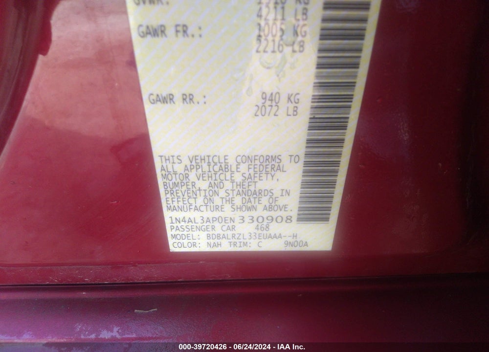 2014 NISSAN ALTIMA 2.5 S VIN: 1N4AL3AP0EN330908