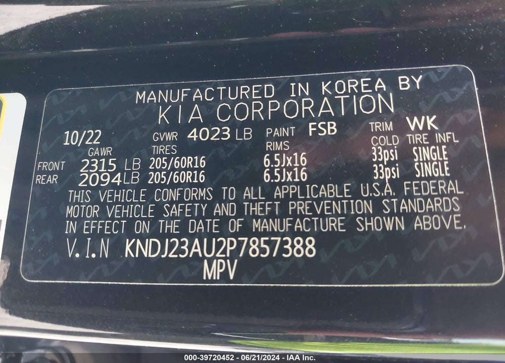 2023 KIA SOUL LX VIN: KNDJ23AU2P7857388