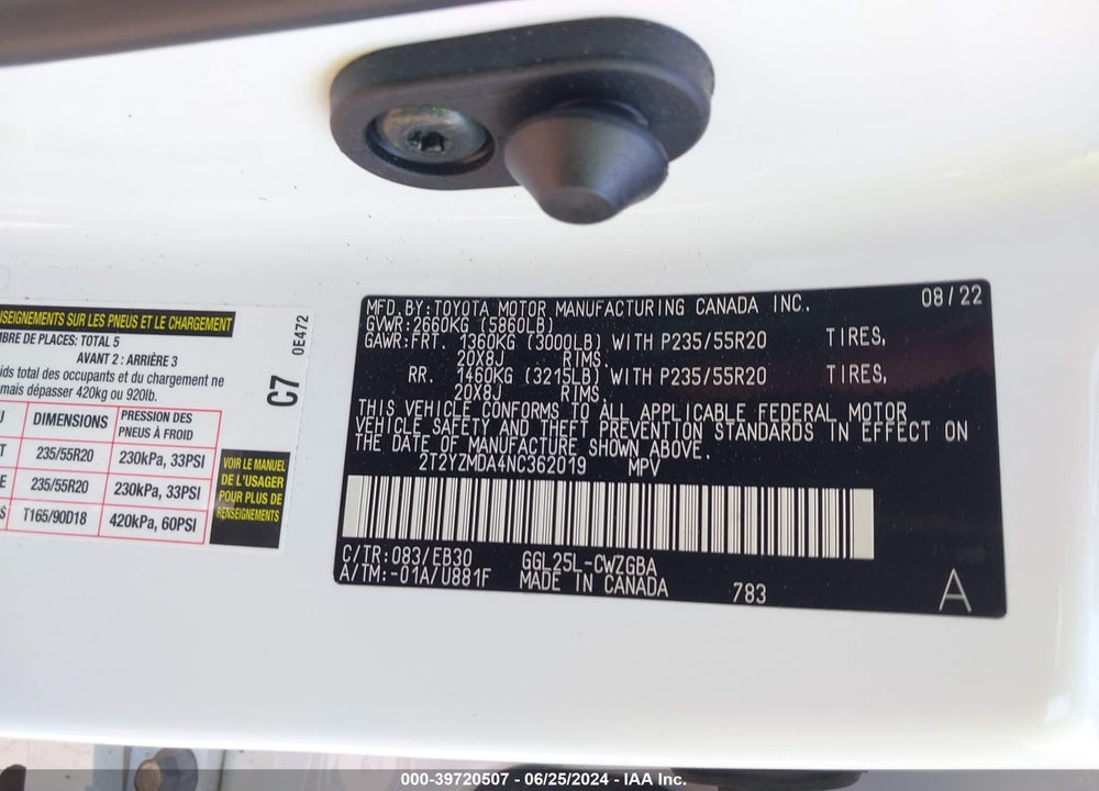 2022 LEXUS RX 350 F SPORT HANDLING VIN: 2T2YZMDA4NC362019