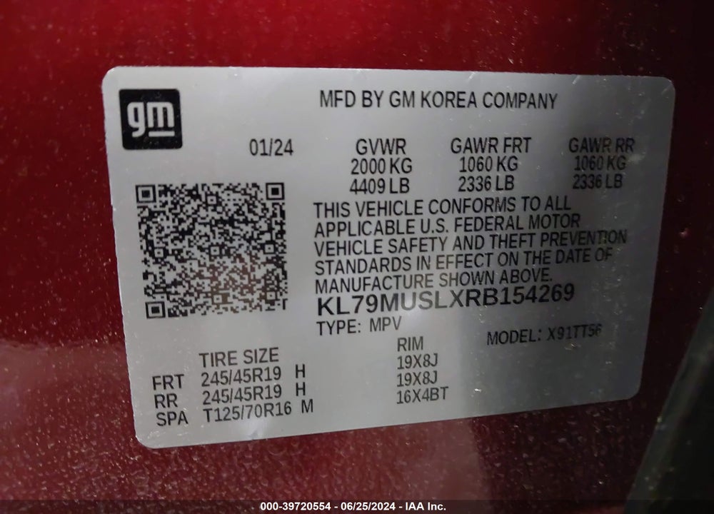 2024 CHEVROLET TRAILBLAZER AWD RS VIN: KL79MUSLXRB154269
