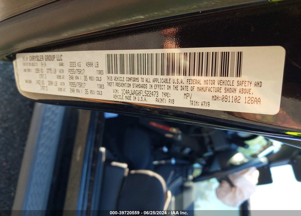 2015 JEEP WRANGLER / VIN: 1C4AJWAG0FL522473