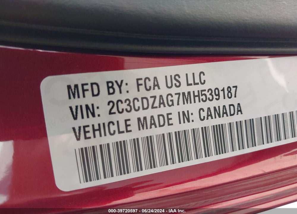 2021 DODGE CHALLENGER SXT VIN: 2C3CDZAG7MH539187