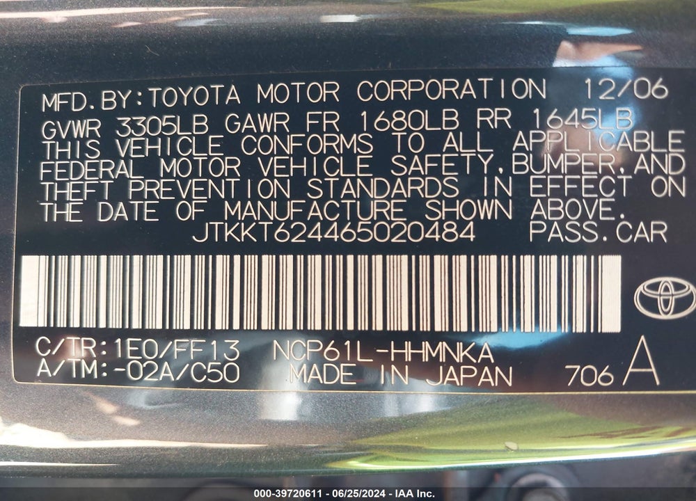 2006 SCION XA VIN: JTKKT624465020484