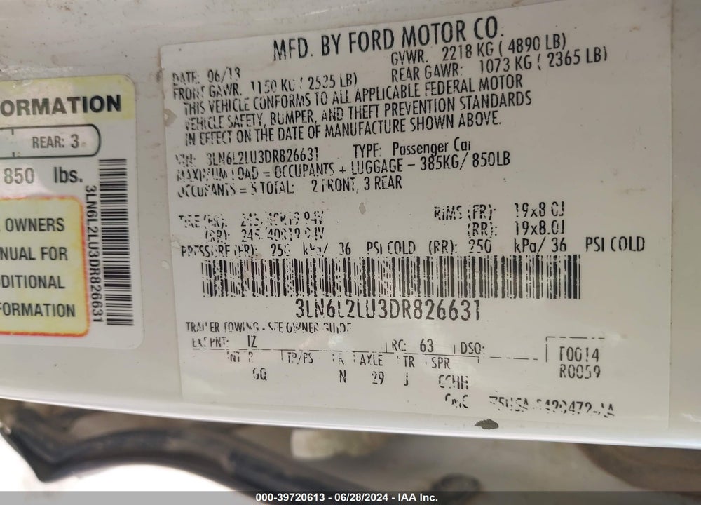 2013 LINCOLN MKZ HYBRID VIN: 3LN6L2LU3DR826631