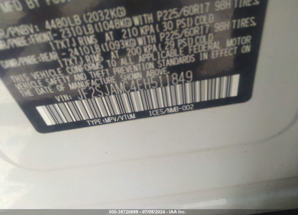 2014 SUBARU FORESTER 2.5I TOURING VIN: JF2SJAMC4EH511849