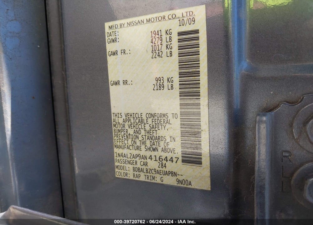 2010 NISSAN ALTIMA 2.5 S VIN: 1N4AL2AP9AN416447