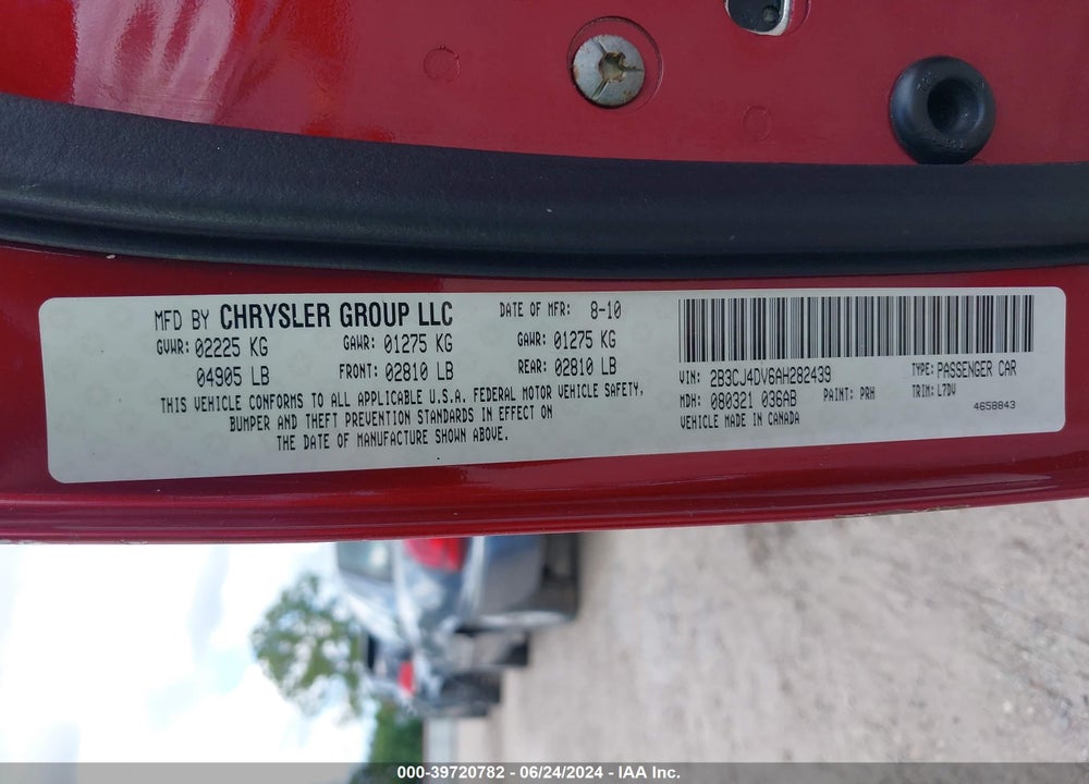 2010 DODGE CHALLENGER SE VIN: 2B3CJ4DV6AH282439