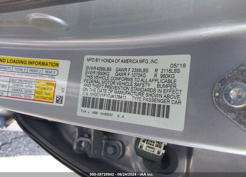 2018 HONDA ACCORD LX VIN: 1HGCV1F17JA178411