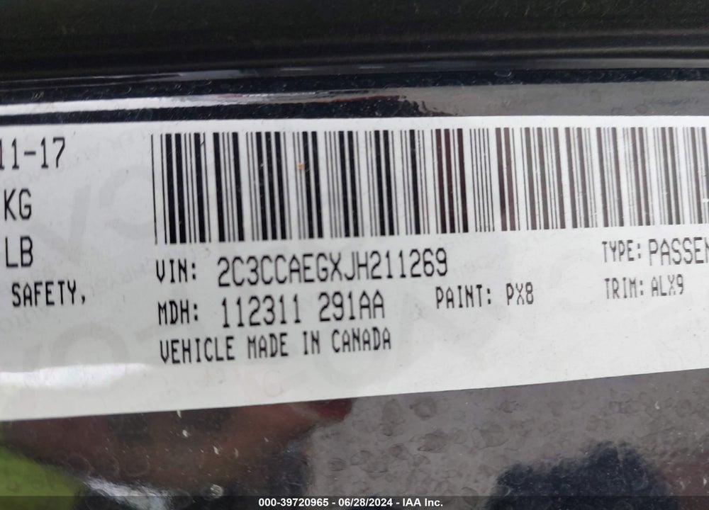 2018 CHRYSLER 300 VIN: 2C3CCAEGXJH211269