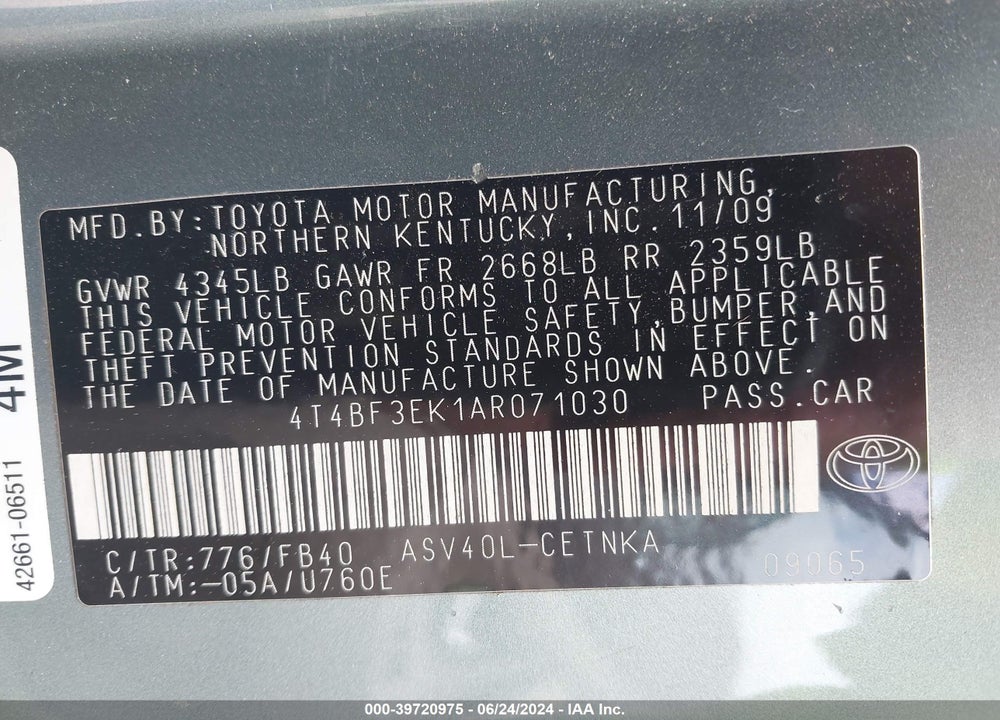 2010 TOYOTA CAMRY LE VIN: 4T4BF3EK1AR071030