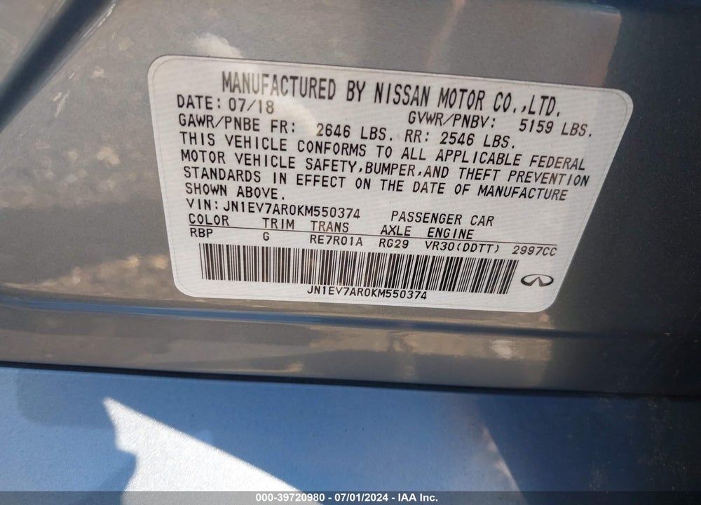 2019 INFINITI Q50 3.0T LUXE VIN: JN1EV7AR0KM550374