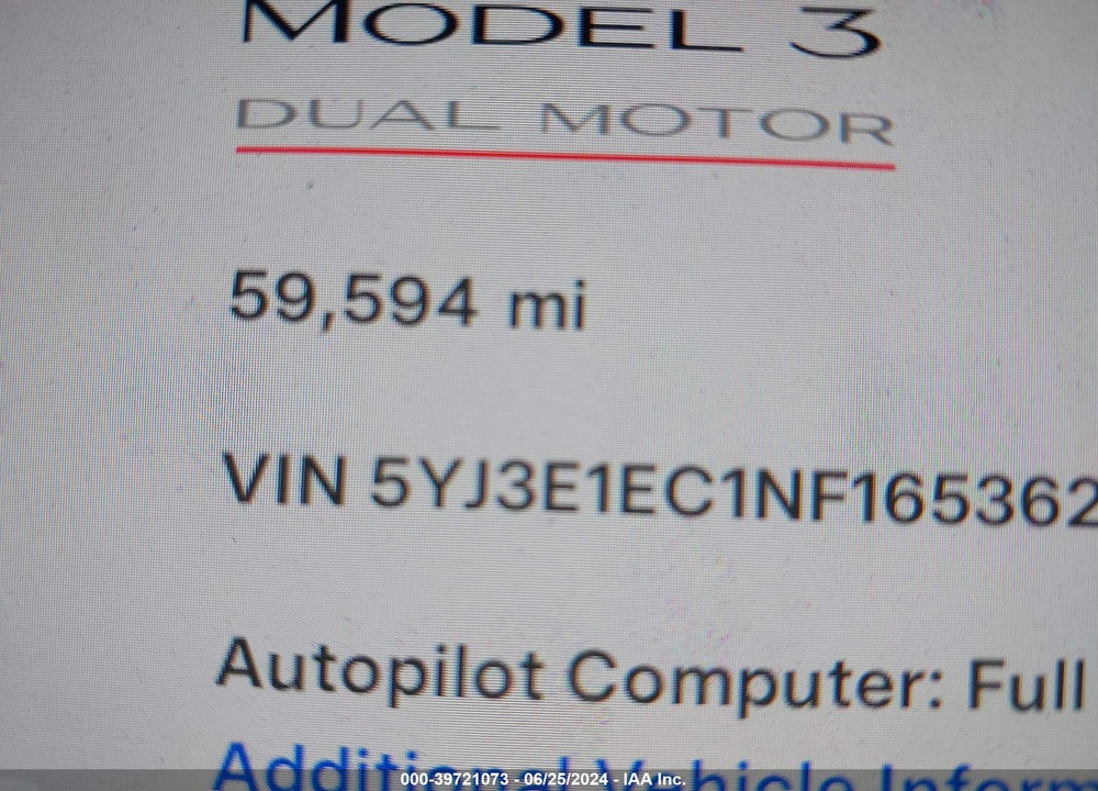 2022 TESLA MODEL 3 PERFORMANCE DUAL MOTOR ALL-WHEEL DRIVE VIN: 5YJ3E1EC1NF165362
