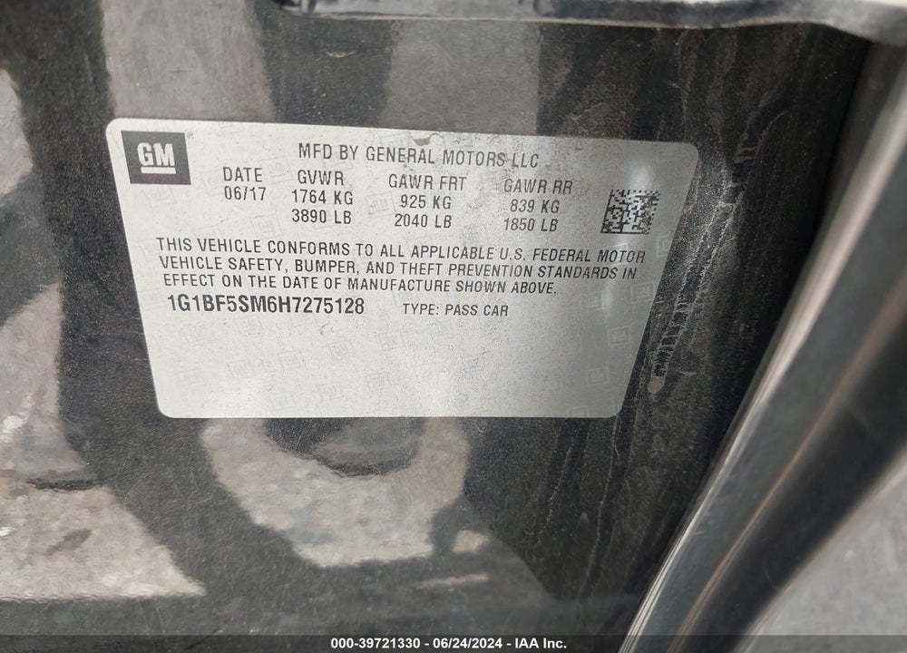 2017 CHEVROLET CRUZE PREMIER AUTO VIN: 1G1BF5SM6H7275128