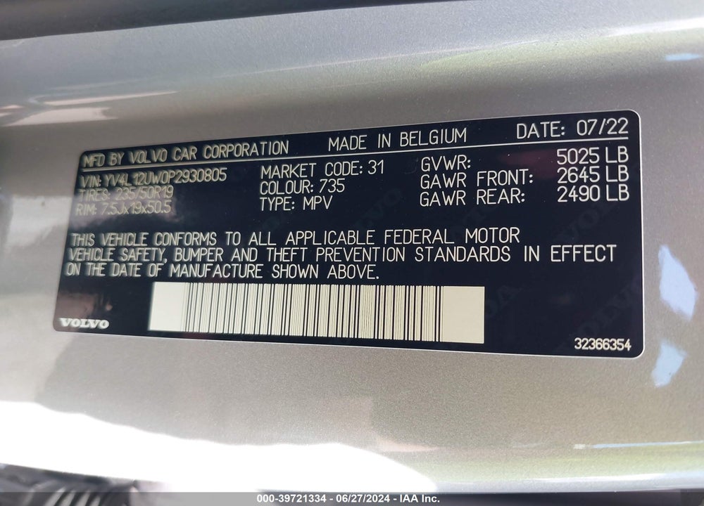 2023 VOLVO XC40 B5 PLUS DARK THEME VIN: YV4L12UW0P2930805