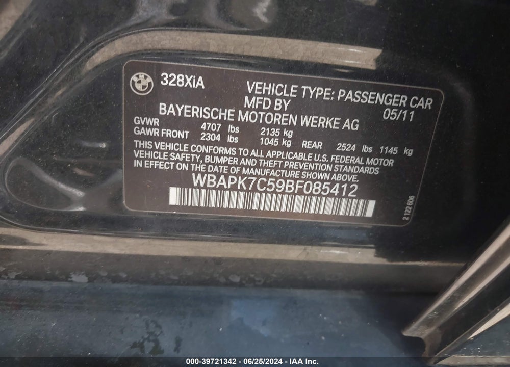 2011 BMW 328I XDRIVE VIN: WBAPK7C59BF085412