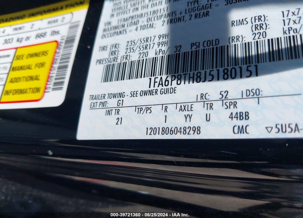 2018 FORD MUSTANG ECOBOOST VIN: 1FA6P8TH8J5180151