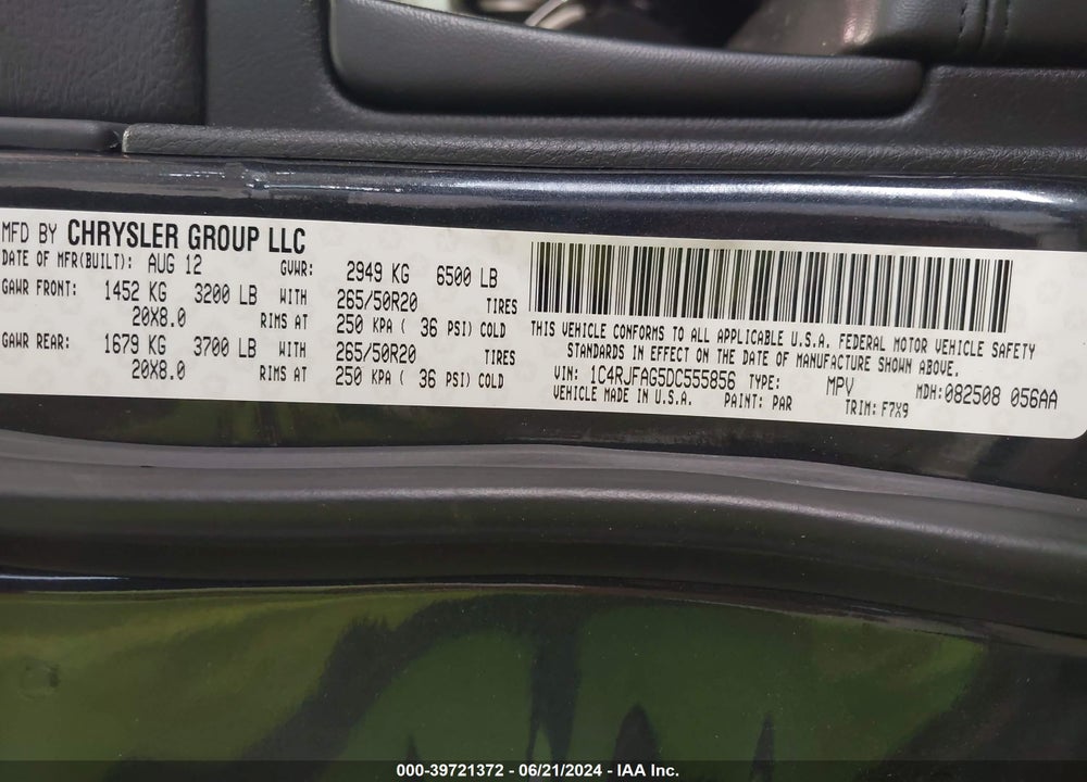 2013 JEEP GRAND CHEROKEE LAREDO VIN: 1C4RJFAG5DC555856