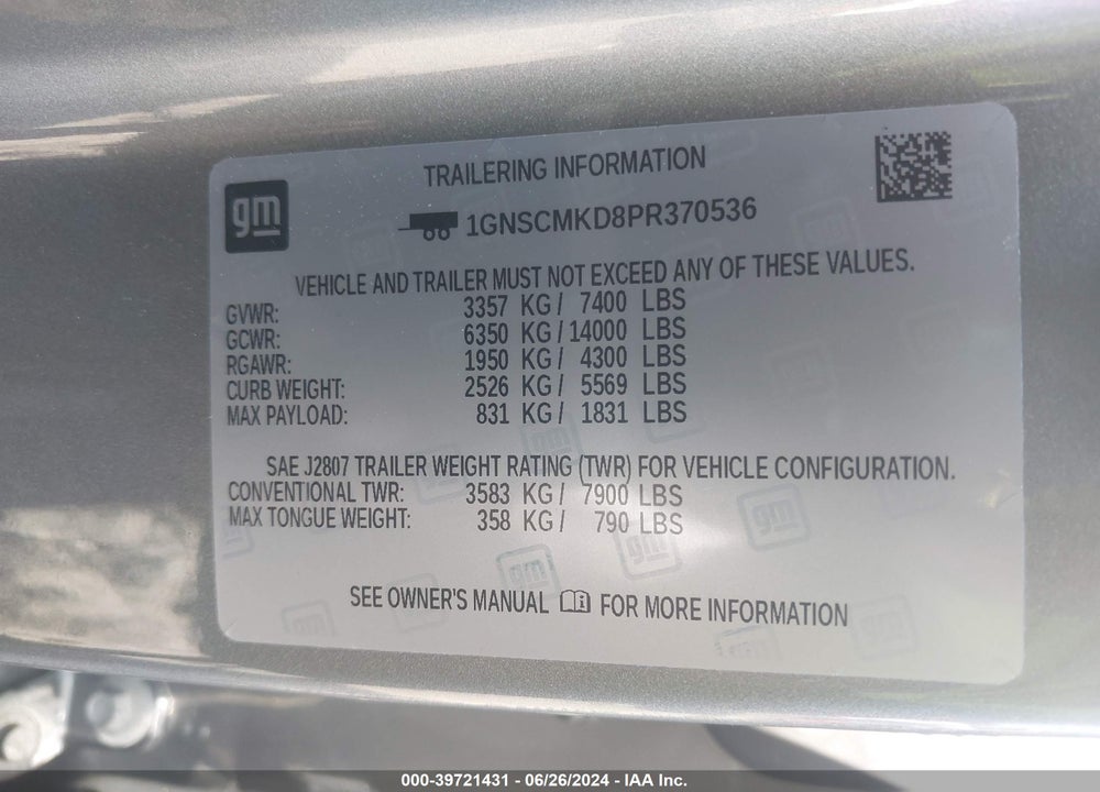2023 CHEVROLET TAHOE 2WD LS VIN: 1GNSCMKD8PR370536