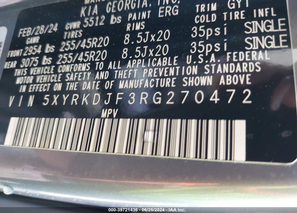 2024 KIA SORENTO X-LINE SX VIN: 5XYRKDJF3RG270472