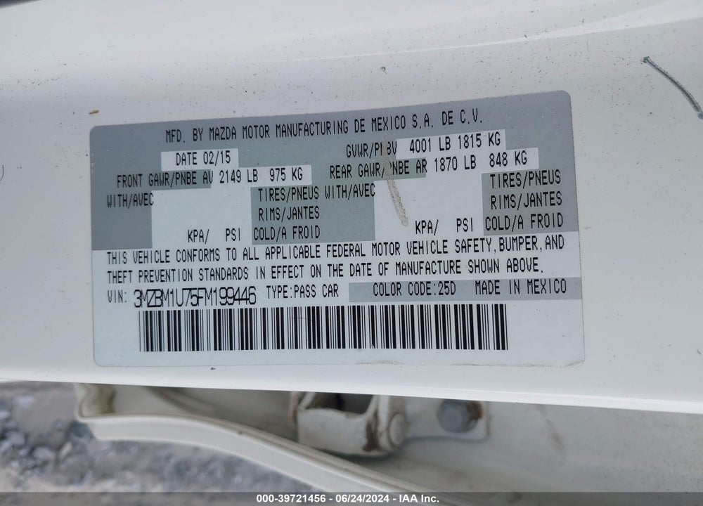 2015 MAZDA 3 I SPORT VIN: 3MZBM1U75FM199446