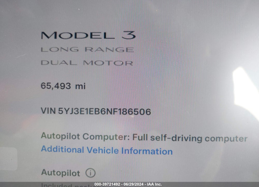 2022 TESLA MODEL 3 LONG RANGE DUAL MOTOR ALL-WHEEL DRIVE VIN: 5YJ3E1EB6NF186506