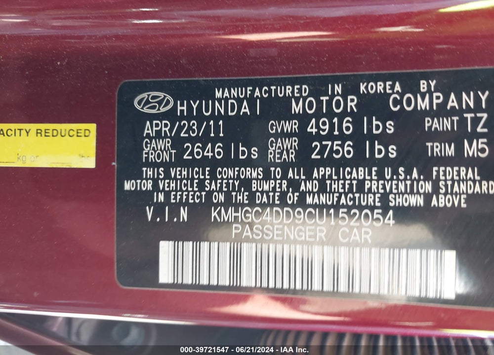 2012 HYUNDAI GENESIS 3.8 VIN: KMHGC4DD9CU152054