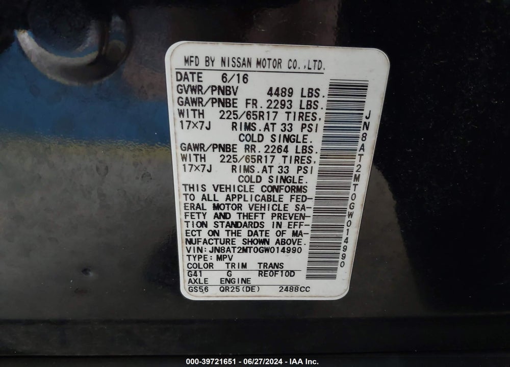 2016 NISSAN ROGUE S VIN: JN8AT2MT0GW014990
