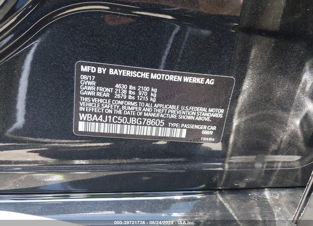 2018 BMW 430I GRAN COUPE VIN: WBA4J1C50JBG78605