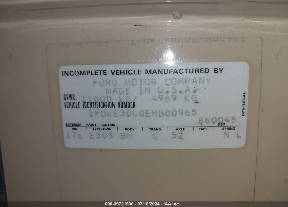 1984 JAMBOREE ECONOLINE VIN: 1FDKE30L0EHB00965